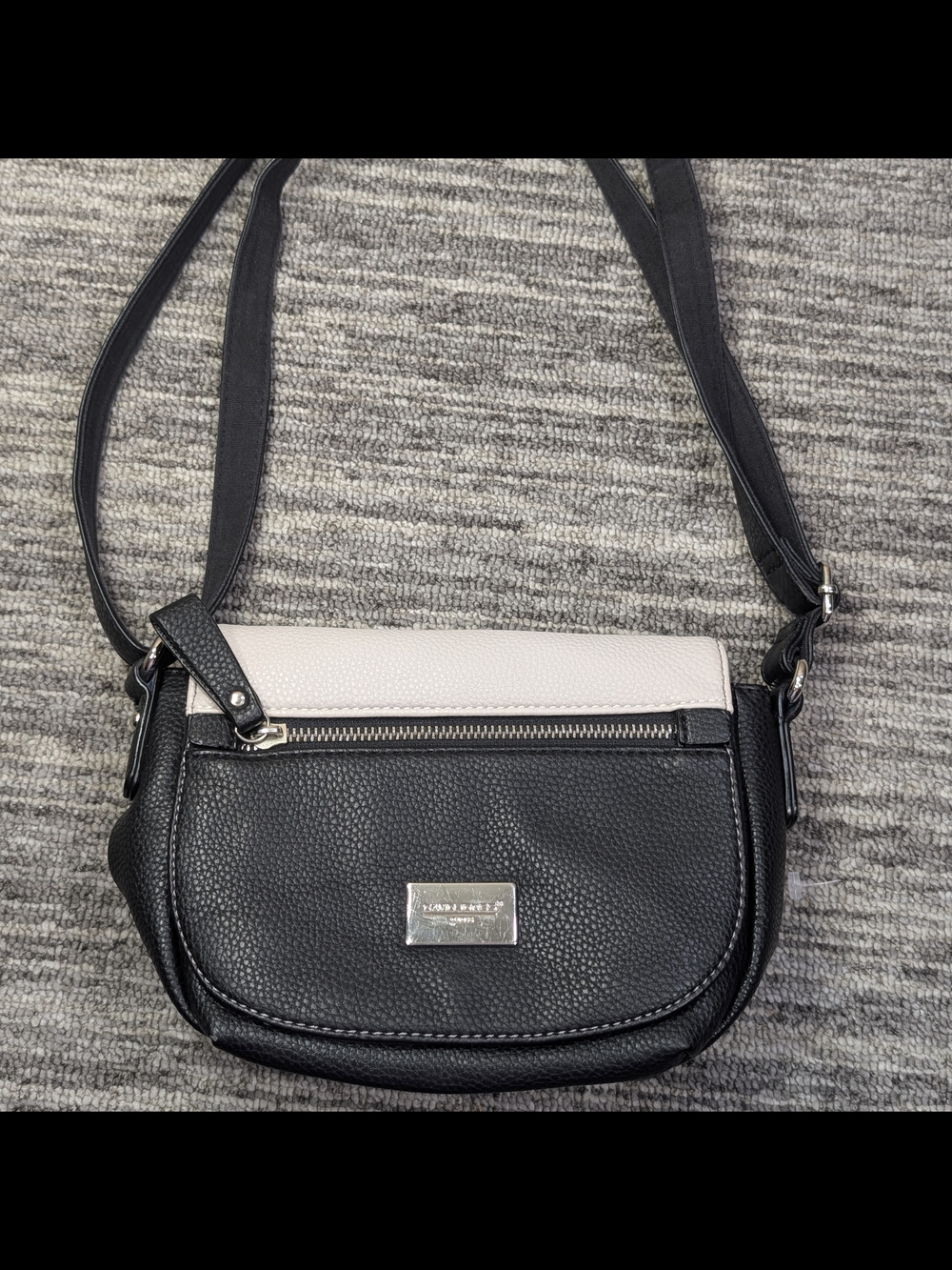 David Jones Black/White Leather Crossbody Purse